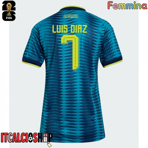 Colombia Luis Diaz #7 Seconda Maglia Femmina Mondiali 2026 Manica Corta